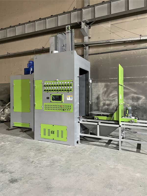 江蘇客戶定制大型大轉(zhuǎn)臺自動噴砂機，自動轉(zhuǎn)臺噴砂機